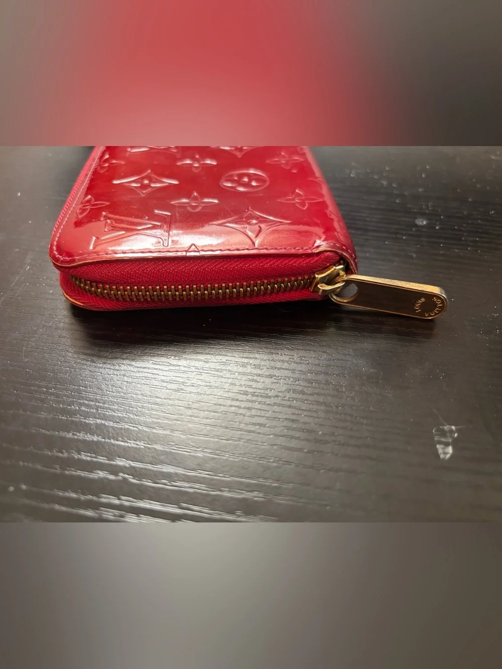 Authentic Louis Vuitton Monogram Vernis Zippy Wallet - Red / Pomme D’Amour